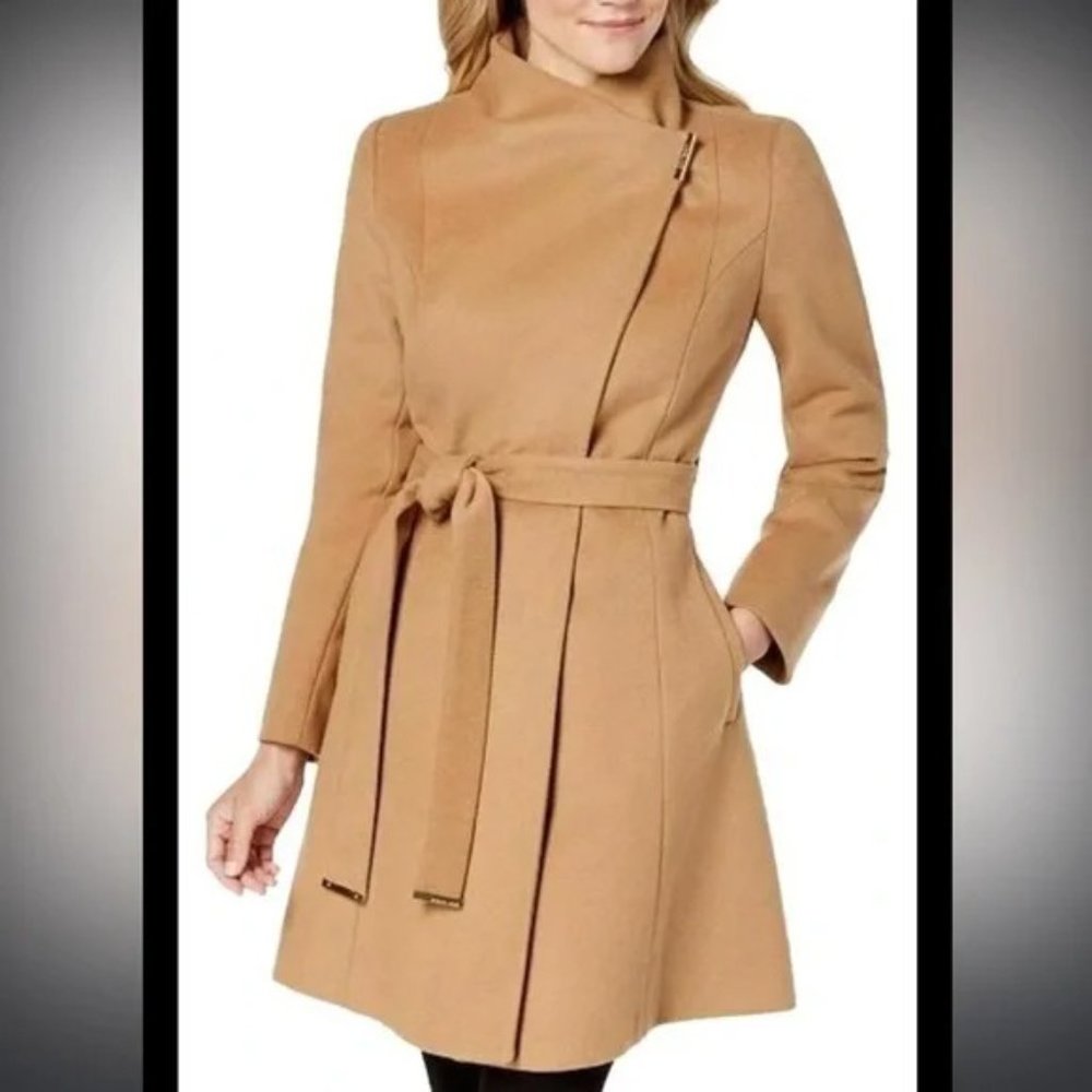 Asymmetrical Michael Kors Wool-Blend Belted Walker Coat - Camel - XS - Like New